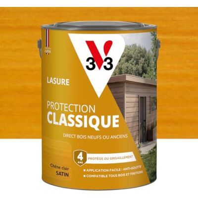 V33 Lasure Bois extérieur Chêne clair Protection Classique 4 ans Protège du grisaillement Direct bois neufs ou anciens Texture anti-goutte 5L - Publicité V33 Lasure Bois extérieur Chêne clair Protection Classique 4 ans Protège du grisaillement Direct bois neufs ou anciens Texture anti-goutte 5L - Publicité