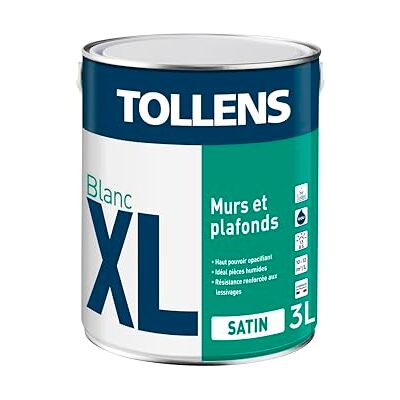 Tollens Peinture Professionnelle Blanche Satin Spécial Pièces Humides XL Satin Pour Murs, Plafonds 3L = 30m2 - Publicité Tollens Peinture Professionnelle Blanche Satin Spécial Pièces Humides XL Satin Pour Murs, Plafonds 3L = 30m2 - Publicité