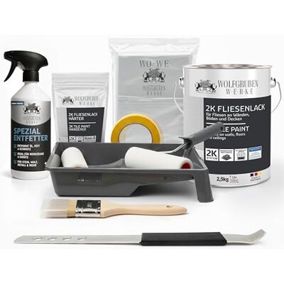 WO-WE Kit Complet Peinture Carrelage 2K pour cuisine, salle de bain, carrelage mural & sol – Gris anthracite 2,5 kg - Publicité WO-WE Kit Complet Peinture Carrelage 2K pour cuisine, salle de bain, carrelage mural & sol – Gris anthracite 2,5 kg - Publicité