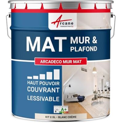 ARCANE INDUSTRIES Peinture Murale, Mat Blanche 2.5 L Blanc Crème RAL 9001 - Publicité ARCANE INDUSTRIES Peinture Murale, Mat Blanche 2.5 L Blanc Crème RAL 9001 - Publicité