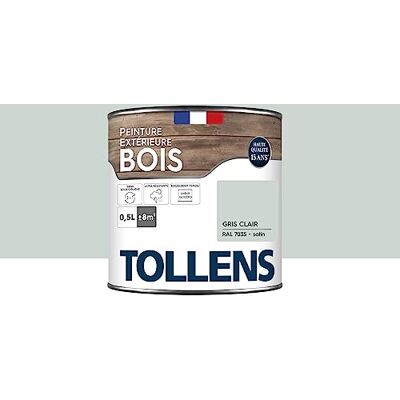 Tollens Peinture extérieure bois 2 en 1 Ultra Résistante Finition Satin Laque Riche en Résine Pour Toute Boiserie Extérieure Sans Sous-Couche Gris Clair 0,5L = 8m2 - Publicité Tollens Peinture extérieure bois 2 en 1 Ultra Résistante Finition Satin Laque Riche en Résine Pour Toute Boiserie Extérieure Sans Sous-Couche Gris Clair 0,5L = 8m2 - Publicité