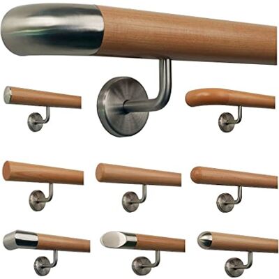 TIBU Main courante en hêtre pour escalier Garde-corps Poignée en bois Supports en acier inoxydable, longueur 30 500 cm en une seule pièce / Variante : 80 cm avec 2 supports en acier inoxydable - Publicité TIBU Main courante en hêtre pour escalier Garde-corps Poignée en bois Supports en acier inoxydable, longueur 30 500 cm en une seule pièce / Variante : 80 cm avec 2 supports en acier inoxydable - Publicité