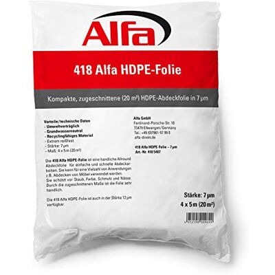 Alfa 418 Bâche protection peinture en HDPE 7 µm / 12 µm, 20 pièces, très compacte pour recouvrir et protéger, pour intérieur et extérieur - Publicité Alfa 418 Bâche protection peinture en HDPE 7 µm / 12 µm, 20 pièces, très compacte pour recouvrir et protéger, pour intérieur et extérieur - Publicité