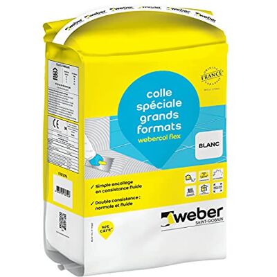 Weber Colle carrelage blanc, 5kg, spéciale grands carreaux et planchers chauffants, haut rendement, COL FLEX, l'emballage de l'article peut varier - Publicité Weber Colle carrelage blanc, 5kg, spéciale grands carreaux et planchers chauffants, haut rendement, COL FLEX, l'emballage de l'article peut varier - Publicité