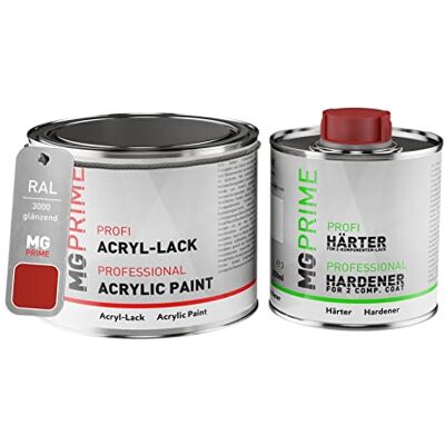 PRiME RAL 3000 Rouge feu brillant, pot de peinture acrylique + durcisseur 0,75 L Flame red, Kit 2K peinture + durcisseur, à séchage rapide - Publicité PRiME RAL 3000 Rouge feu brillant, pot de peinture acrylique + durcisseur 0,75 L Flame red, Kit 2K peinture + durcisseur, à séchage rapide - Publicité