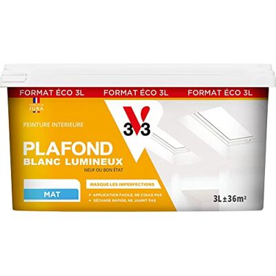 V33 Peinture plafond blanche mat, PLAFOND BLANC LUMINEUX, 3L - Publicité V33 Peinture plafond blanche mat, PLAFOND BLANC LUMINEUX, 3L - Publicité