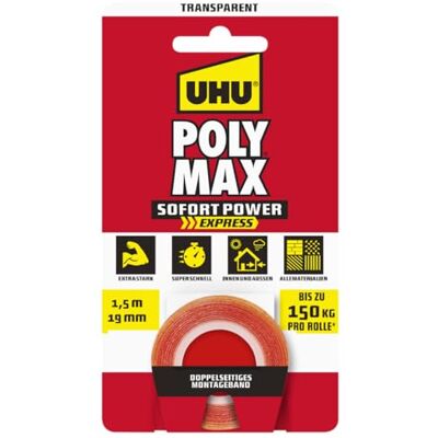 UHU PolyMax 7004622 Ruban double ruban transparent 1,5 m x 19 mm - Publicité UHU PolyMax 7004622 Ruban double ruban transparent 1,5 m x 19 mm - Publicité