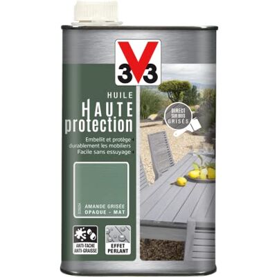 V33 Huile mobilier haute protection opaque, Amande grisée 1L - Publicité V33 Huile mobilier haute protection opaque, Amande grisée 1L - Publicité