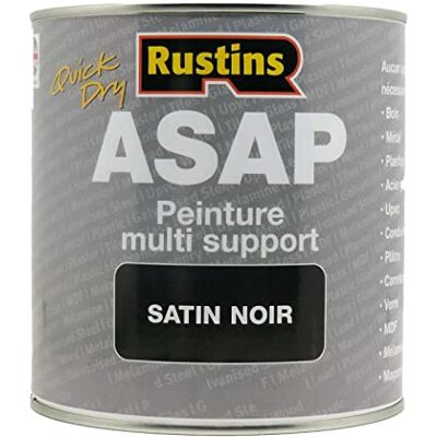 Rustins Peinture Acrylique Multi-Supports Noir Satinée à Séchage Rapide pour Bois, métal, plastique, acier galvanisé, tuiles, verre, MDF et UPVC 1 l – 12 à 14 m² (Rustin's ASAP) - Publicité Rustins Peinture Acrylique Multi-Supports Noir Satinée à Séchage Rapide pour Bois, métal, plastique, acier galvanisé, tuiles, verre, MDF et UPVC 1 l – 12 à 14 m² (Rustin's ASAP) - Publicité