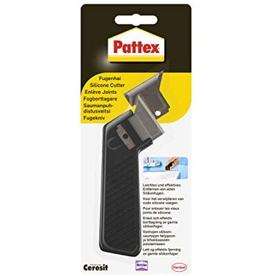 Pattex Requin à joints, grattoir à joints pratique pour enlever les vieux joints de silicone dans les sanitaires, couteau à joints polyvalent, pack de 1 avec lame de rechange - Publicité Pattex Requin à joints, grattoir à joints pratique pour enlever les vieux joints de silicone dans les sanitaires, couteau à joints polyvalent, pack de 1 avec lame de rechange - Publicité