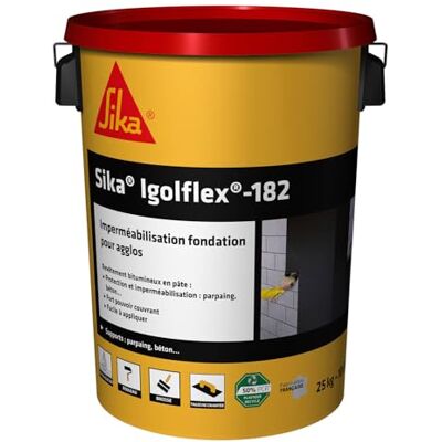 SIKA Revêtement bitumineux en pâte Igolflex-182 Noir 25kg Imperméabilisation et la protection des murs de fondations Prêt à l'emploi Fort pouvoir couvrant Application facile - Publicité SIKA Revêtement bitumineux en pâte Igolflex-182 Noir 25kg Imperméabilisation et la protection des murs de fondations Prêt à l'emploi Fort pouvoir couvrant Application facile - Publicité