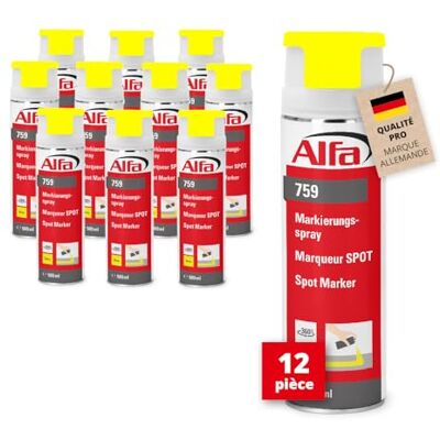 Alfa 759 Spray de marquage, 12 pièces, jaune 500 ml (Marqueur SPOT) en couleurs néon pour des marquages longue durée - Publicité Alfa 759 Spray de marquage, 12 pièces, jaune 500 ml (Marqueur SPOT) en couleurs néon pour des marquages longue durée - Publicité