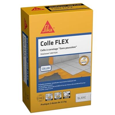 SIKA Colle à carrelage Ceram 200 FLEX Blanc 5kg Tous types de carreaux (3600cm² max) Murs et Sols Intérieur et Extérieur Sans poussières - Publicité SIKA Colle à carrelage Ceram 200 FLEX Blanc 5kg Tous types de carreaux (3600cm² max) Murs et Sols Intérieur et Extérieur Sans poussières - Publicité