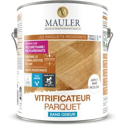 MAULER Vitrificateur parquet & escalier incolore satiné aspect Mat 5L protection taches, rayures, usure longue durée, ecolabel et dépolluant l'air - Publicité MAULER Vitrificateur parquet & escalier incolore satiné aspect Mat 5L protection taches, rayures, usure longue durée, ecolabel et dépolluant l'air - Publicité