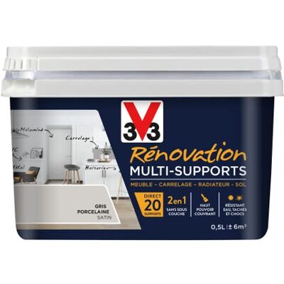 Peinture V33 Rénovation Multi-Supports - Gris porcelaine - Publicité Peinture V33 Rénovation Multi-Supports - Gris porcelaine - Publicité
