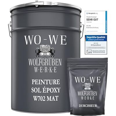 WO-WE Peinture résine époxy pour sol Garage en béton Finition MAT W702 Gris silex 10 KG - Publicité WO-WE Peinture résine époxy pour sol Garage en béton Finition MAT W702 Gris silex 10 KG - Publicité