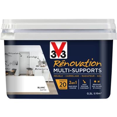 V33 Peinture rénovation multi-supports, Blanc satin 0,5L - Publicité V33 Peinture rénovation multi-supports, Blanc satin 0,5L - Publicité