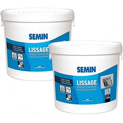 Semin A08101 Enduit de Lissage en Pâte pour Murs et Plafonds, Intérieur, Seau de 1,5 kg (Lot de 2) - Publicité Semin A08101 Enduit de Lissage en Pâte pour Murs et Plafonds, Intérieur, Seau de 1,5 kg (Lot de 2) - Publicité