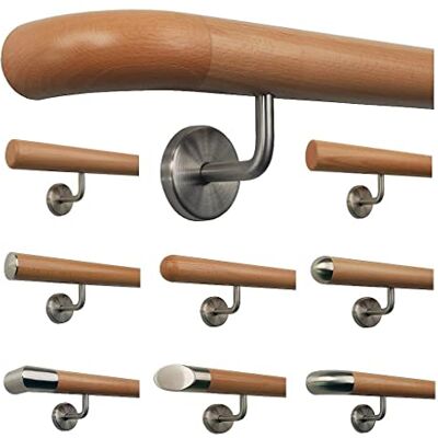 TIBU Main courante en hêtre pour escalier, rambarde Poignée en bois Supports en acier inoxydable, longueur 30 500 cm en une seule pièce / Variante : 140 cm avec 3 supports Courbure en bois - Publicité TIBU Main courante en hêtre pour escalier, rambarde Poignée en bois Supports en acier inoxydable, longueur 30 500 cm en une seule pièce / Variante : 140 cm avec 3 supports Courbure en bois - Publicité