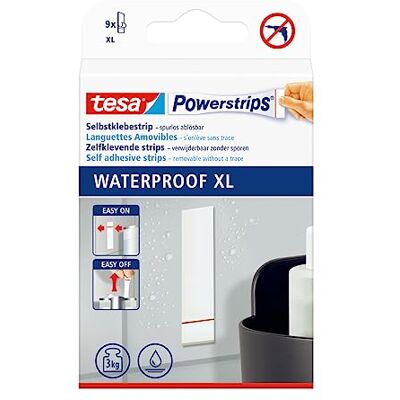 tesa Powerstrips Waterproof Strips XL - Étanches, Supportent jusqu'à 3 kg, Facile à utiliser - Publicité tesa Powerstrips Waterproof Strips XL - Étanches, Supportent jusqu'à 3 kg, Facile à utiliser - Publicité