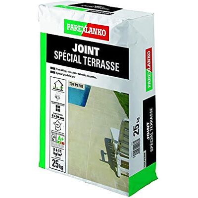 Parexlanko Joint de carrelage Joint Spécial Terrasse Ton pierre Réalisation de joints larges de 6 à 50 mm sur sol ou mur extérieur 25kg - Publicité Parexlanko Joint de carrelage Joint Spécial Terrasse Ton pierre Réalisation de joints larges de 6 à 50 mm sur sol ou mur extérieur 25kg - Publicité
