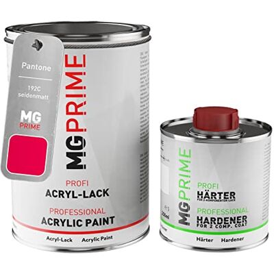 PRiME Pantone 192C Red mat satiné, pot de peinture acrylique + durcisseur 1,5 L Kit 2K peinture + durcisseur, à séchage rapide - Publicité PRiME Pantone 192C Red mat satiné, pot de peinture acrylique + durcisseur 1,5 L Kit 2K peinture + durcisseur, à séchage rapide - Publicité
