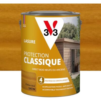 V33 Lasure Bois extérieur Chêne doré Protection Classique 4 ans Protège du grisaillement Direct bois neufs ou anciens Texture anti-goutte 5L - Publicité V33 Lasure Bois extérieur Chêne doré Protection Classique 4 ans Protège du grisaillement Direct bois neufs ou anciens Texture anti-goutte 5L - Publicité