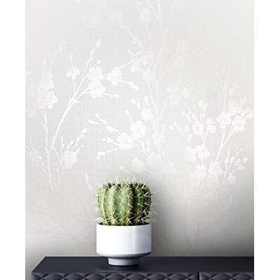 Newroom Papier peint Blanc Légèrement Brillant Intissé Floral Fleurs Feuilles Maison de Campagne - Publicité Newroom Papier peint Blanc Légèrement Brillant Intissé Floral Fleurs Feuilles Maison de Campagne - Publicité