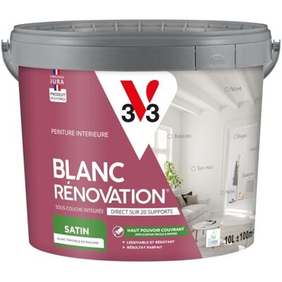 V33 Modèle 105742 Peinture Satin Blanche pour Murs et Plafonds - Peinture murale et de plafond - Publicité V33 Modèle 105742 Peinture Satin Blanche pour Murs et Plafonds - Peinture murale et de plafond - Publicité