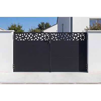 Casanoov Portail battant acier 3m NALI RUIVO H.160cm noir + Portillon H.160cm noir - Publicité Casanoov Portail battant acier 3m NALI RUIVO H.160cm noir + Portillon H.160cm noir - Publicité