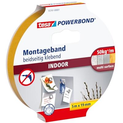 Tesa Powerbond INDOOR Ruban de montage double face pour l'intérieur très adhésif des deux côtés, pour une fixation permanente 5 m - Publicité Tesa Powerbond INDOOR Ruban de montage double face pour l'intérieur très adhésif des deux côtés, pour une fixation permanente 5 m - Publicité