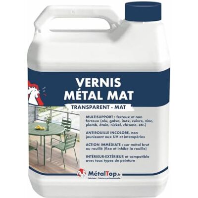 Metaltop Vernis Metal Mat 1 L Pour protéger durablement tous types de métaux. Publicité Metaltop Vernis Metal Mat 1 L Pour protéger durablement tous types de métaux. Publicité
