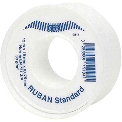 GEB ruban téflon standard pour raccords filetés métalliques 19 mm x 12 m x 0,075 mm - Publicité GEB ruban téflon standard pour raccords filetés métalliques 19 mm x 12 m x 0,075 mm - Publicité