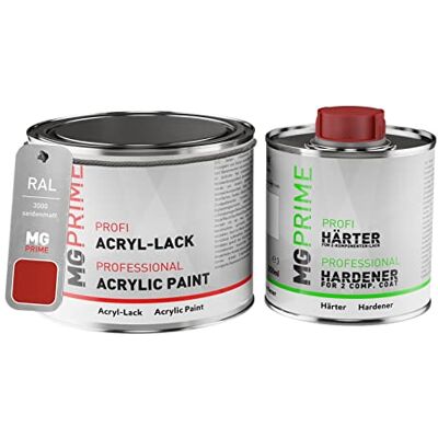 PRiME RAL 3000 Rouge feu mat satiné, pot de peinture acrylique 2K 0,75 L Flame red, Kit 2K peinture + durcisseur, à séchage rapide - Publicité PRiME RAL 3000 Rouge feu mat satiné, pot de peinture acrylique 2K 0,75 L Flame red, Kit 2K peinture + durcisseur, à séchage rapide - Publicité