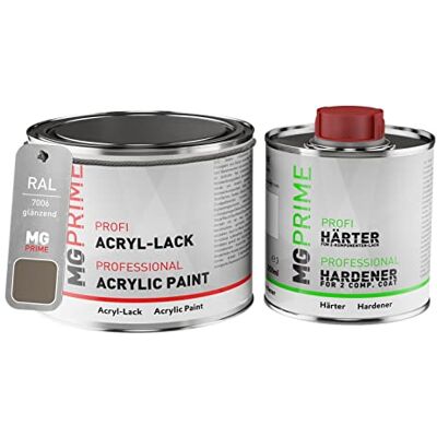 PRiME RAL 7006 Gris beige brillant, pot de peinture acrylique + durcisseur 0,75 L Beige grey, Kit 2K peinture + durcisseur, à séchage rapide - Publicité PRiME RAL 7006 Gris beige brillant, pot de peinture acrylique + durcisseur 0,75 L Beige grey, Kit 2K peinture + durcisseur, à séchage rapide - Publicité