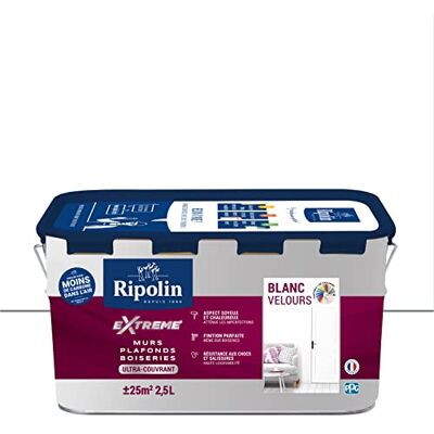 Peinture velours RIPOLIN - Ultra couvrante - Blanc - 2,5L - Publicité Peinture velours RIPOLIN - Ultra couvrante - Blanc - 2,5L - Publicité