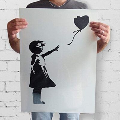 Ideal Stencils fille au ballon de Banksy Pochoir Réutilisable Décoration murale pochoir Graffiti BANKSY STYLE ART POCHOIR PEINTURE murs Fabrics & MEUBLE semi transparent pochoir, S/ 17X25CM - Publicité Ideal Stencils fille au ballon de Banksy Pochoir Réutilisable Décoration murale pochoir Graffiti BANKSY STYLE ART POCHOIR PEINTURE murs Fabrics & MEUBLE semi transparent pochoir, S/ 17X25CM - Publicité