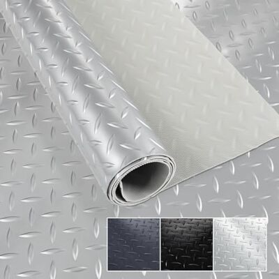 ANRO Revêtement de sol en PVC au mètre Antidérapant 1,5 mm Inodore Tapis en tôle ondulée à carreaux Dionis Antidérapant Argenté 120 x 100 cm - Publicité ANRO Revêtement de sol en PVC au mètre Antidérapant 1,5 mm Inodore Tapis en tôle ondulée à carreaux Dionis Antidérapant Argenté 120 x 100 cm - Publicité