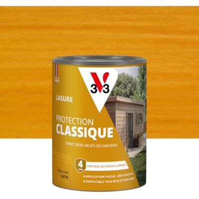 V33 Lasure Bois extérieur Chêne clair Protection Classique 4 ans Protège du grisaillement Direct bois neufs ou anciens Texture anti-goutte 0,75L - Publicité V33 Lasure Bois extérieur Chêne clair Protection Classique 4 ans Protège du grisaillement Direct bois neufs ou anciens Texture anti-goutte 0,75L - Publicité