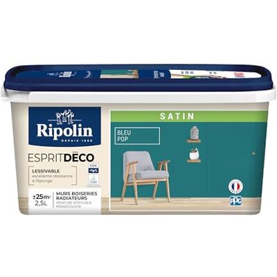 Ripolin Esprit Deco Multi Supports Bleu Satin 2,5L - Peinture - Publicité Ripolin Esprit Deco Multi Supports Bleu Satin 2,5L - Peinture - Publicité