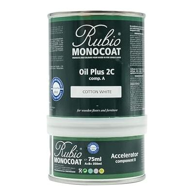 Rubio Monocoat Huile pour bois 14 m² Blanc Coton Oil Plus 2C Huile de lin pour bois écologique à séchage rapide pour l'intérieur, avec accélérateur (partie B) Protecteur 350 ML - Publicité Rubio Monocoat Huile pour bois 14 m² Blanc Coton Oil Plus 2C Huile de lin pour bois écologique à séchage rapide pour l'intérieur, avec accélérateur (partie B) Protecteur 350 ML - Publicité
