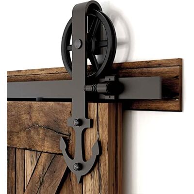 CCJH 6FT/182cm Systeme Coulissant Porte Suspendue Porte Simple Forme D'ancre-Big Wheel Barn Door Hardware Kit Anchor Shape - Publicité CCJH 6FT/182cm Systeme Coulissant Porte Suspendue Porte Simple Forme D'ancre-Big Wheel Barn Door Hardware Kit Anchor Shape - Publicité
