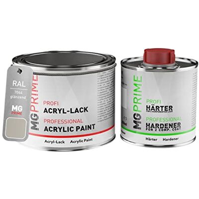 PRiME RAL 7044 Gris soie brillant, pot de peinture acrylique + durcisseur 0,75 L Silk grey, Kit 2K peinture + durcisseur, à séchage rapide - Publicité PRiME RAL 7044 Gris soie brillant, pot de peinture acrylique + durcisseur 0,75 L Silk grey, Kit 2K peinture + durcisseur, à séchage rapide - Publicité