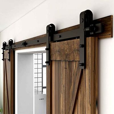 CCJH 7FT/213cm Noir Grange en Bois Double Ensemble de Hardware porte coulissante en acier Barn Bois Double porte coulissante matériel Track Rolller - Publicité CCJH 7FT/213cm Noir Grange en Bois Double Ensemble de Hardware porte coulissante en acier Barn Bois Double porte coulissante matériel Track Rolller - Publicité