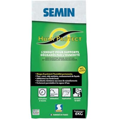 Semin Humi’Protect Enduit Ciment Anti-Humidité Traitement Maçonneries Humides Intérieur & Extérieur Cave, Sous-Bassement & Façade Sac 6 kg - Publicité Semin Humi’Protect Enduit Ciment Anti-Humidité Traitement Maçonneries Humides Intérieur & Extérieur Cave, Sous-Bassement & Façade Sac 6 kg - Publicité