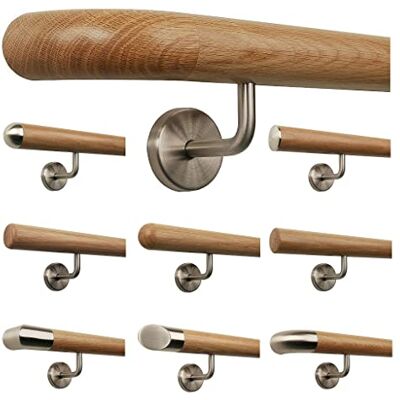 TIBU Main courante en chêne 0,3m 6m, longueur 150 cm, extrémité en bois incurvé et 3 supports angulaires - Publicité TIBU Main courante en chêne 0,3m 6m, longueur 150 cm, extrémité en bois incurvé et 3 supports angulaires - Publicité