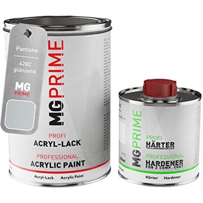 PRiME Pantone 428C Grey brillant, pot de peinture acrylique + durcisseur 1,5 L Kit 2K peinture + durcisseur, à séchage rapide - Publicité PRiME Pantone 428C Grey brillant, pot de peinture acrylique + durcisseur 1,5 L Kit 2K peinture + durcisseur, à séchage rapide - Publicité