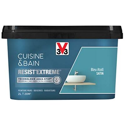 V33 - Resist Extreme - Bleu Atoll - Satin - Peinture - Publicité V33 - Resist Extreme - Bleu Atoll - Satin - Peinture - Publicité