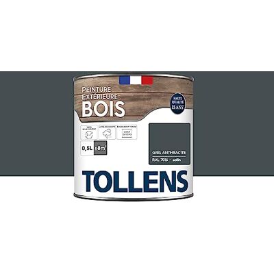 Tollens Peinture extérieure bois 2 en 1 Ultra Résistante Finition Satin Laque Riche en Résine Pour Toute Boiserie Extérieure Sans Sous-Couche Gris Anthracite 0,5L = 8m2 - Publicité Tollens Peinture extérieure bois 2 en 1 Ultra Résistante Finition Satin Laque Riche en Résine Pour Toute Boiserie Extérieure Sans Sous-Couche Gris Anthracite 0,5L = 8m2 - Publicité