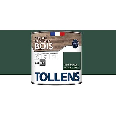 Tollens Peinture extérieure bois 2 en 1 Ultra Résistante Finition Satin Laque Riche en Résine Pour Toute Boiserie Extérieure Sans Sous-Couche Vert Basque 0,5L = 8m2 - Publicité Tollens Peinture extérieure bois 2 en 1 Ultra Résistante Finition Satin Laque Riche en Résine Pour Toute Boiserie Extérieure Sans Sous-Couche Vert Basque 0,5L = 8m2 - Publicité